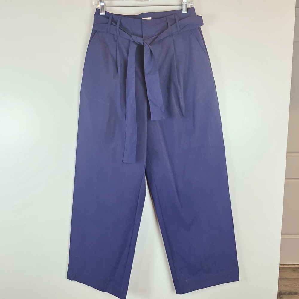 A New Day Pants Womens 8‎ Blue Belted Tie Waist Wide Leg Nylon High Rise.E184